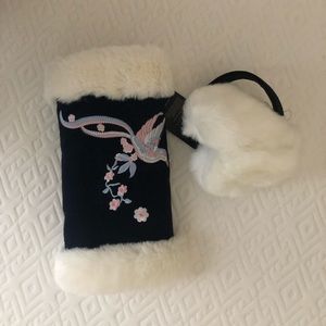 Embroidered Women’s Velvet and Fur Hand Muffs
